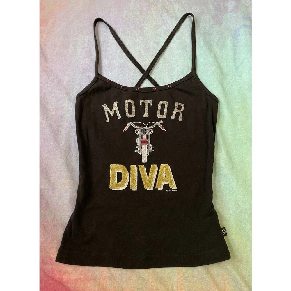 Vintage Y2K XOXO Jeans Indie Sleaze Motorcycle Biker Mcbling Tank Top Studded M